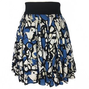 Robert Rodriguez Blue & Black Print Silk Skirt
